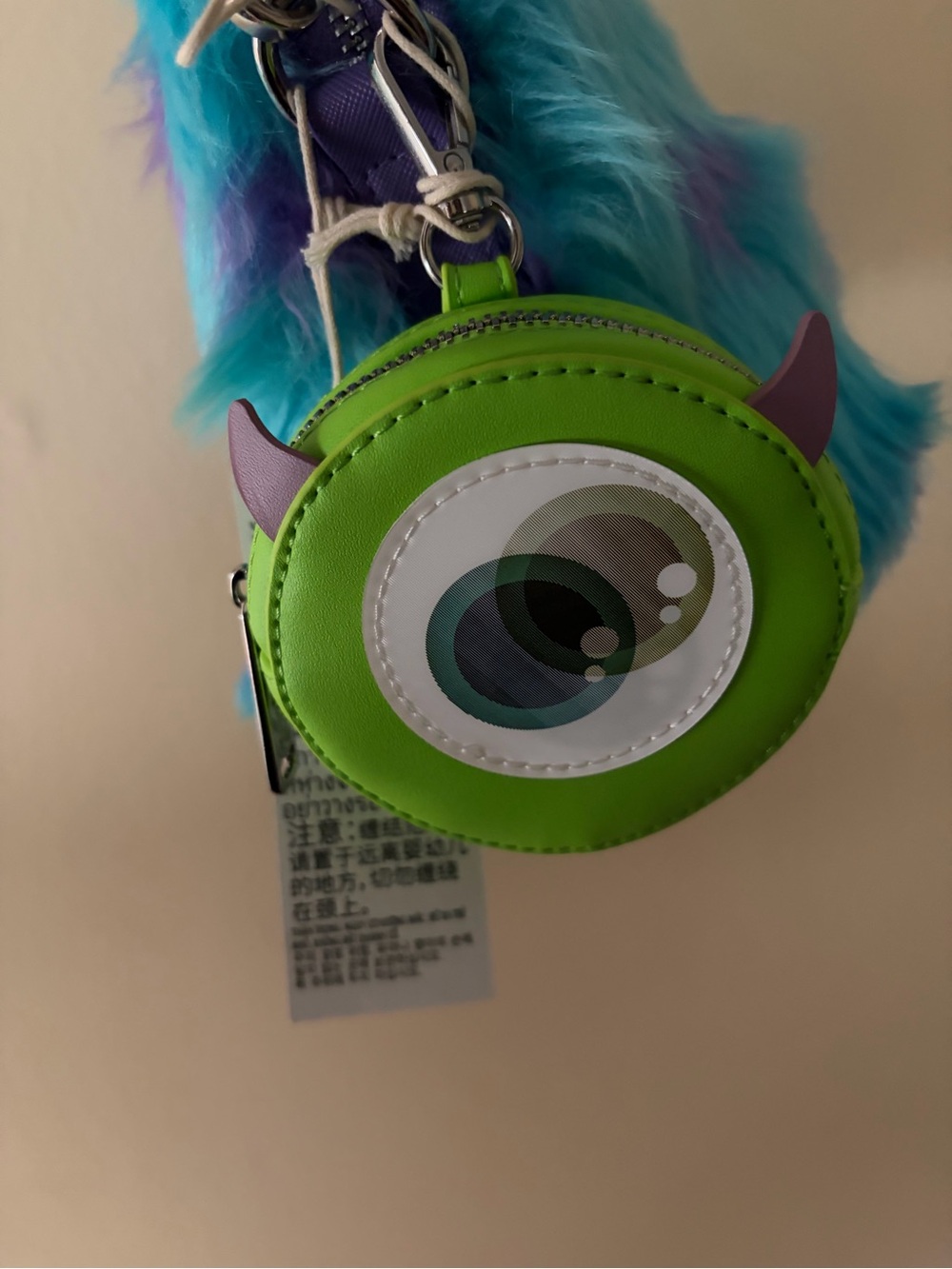 Monsters Inc Loungefly Sully Faux Fur Mini Satchel with Mike coin attachment - Picture 3 of 8